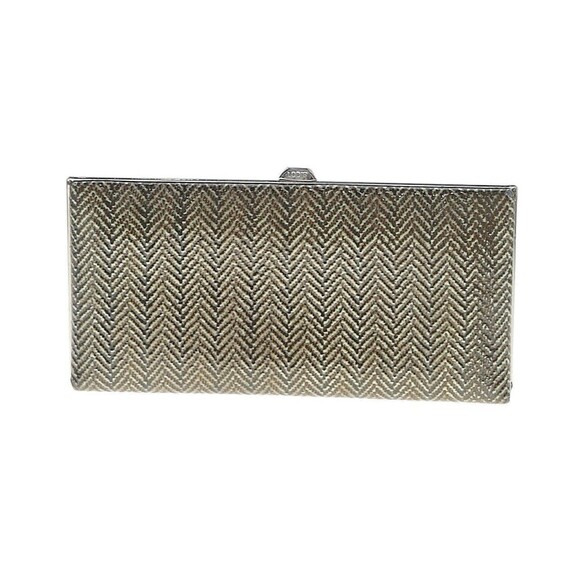 Lodis Chevron Pattern Gold Brown Framed  Metallic Leather Clutch Organizer - Picture 2 of 12